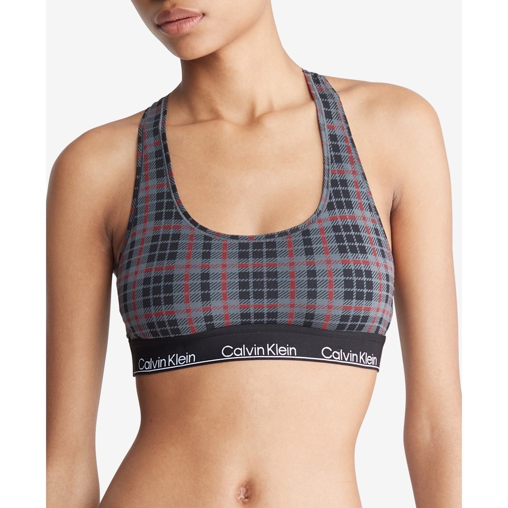 Calvin Klein Modern Cotton Unlined Wireless Bralette - Grey/Maroon - Size XS‎